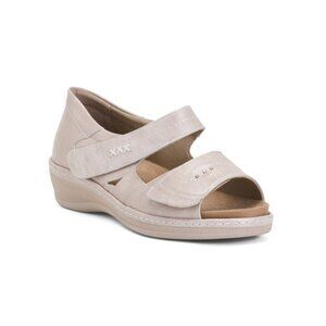 WIDEFIT pearl Made In Portugal Leather Comfort Sandals With Velcro Straps